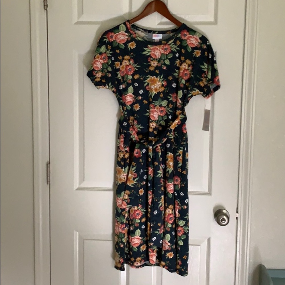 LuLaRoe Marly dress sz S NWT navy floral self tie